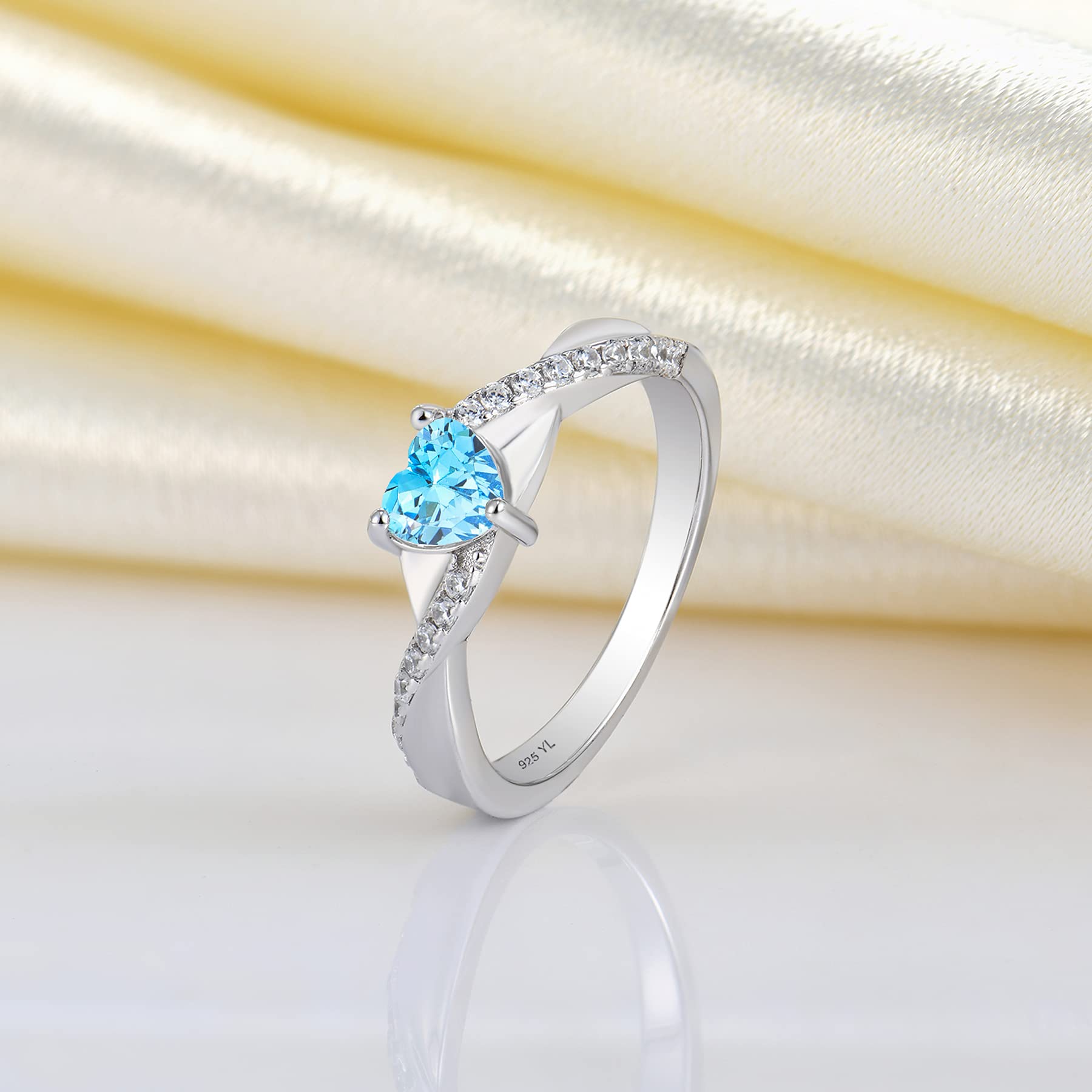YL Verlobungsring Herz 925 Sterling Silber 12 Geburtsstein Zirkonia Kreuz Unendlichkeit Solitaire Ehering Ring für Braut Damen