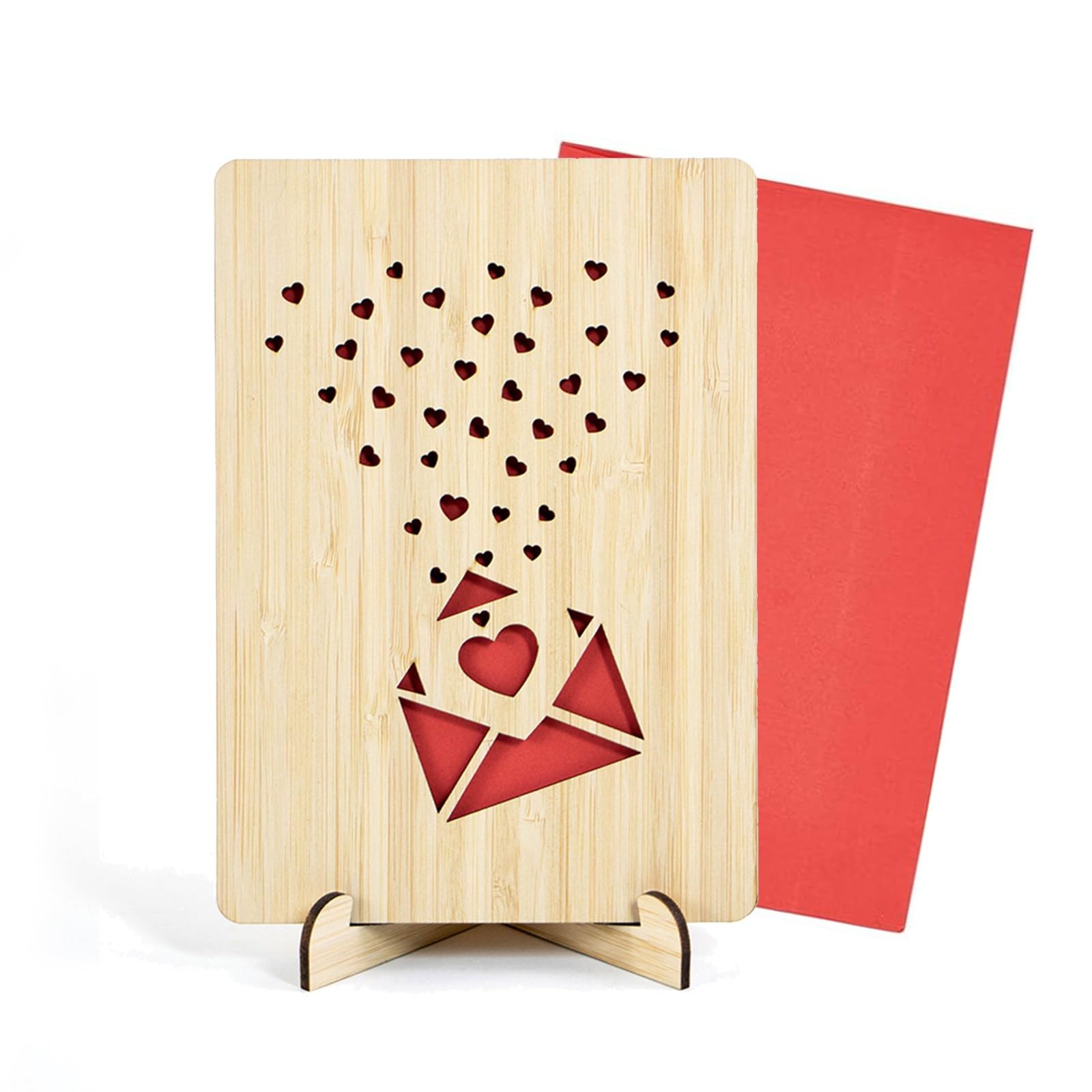 TUMYBCC Engraved Wooden Birthday Card with Stand, 5th Wedding (envelope)