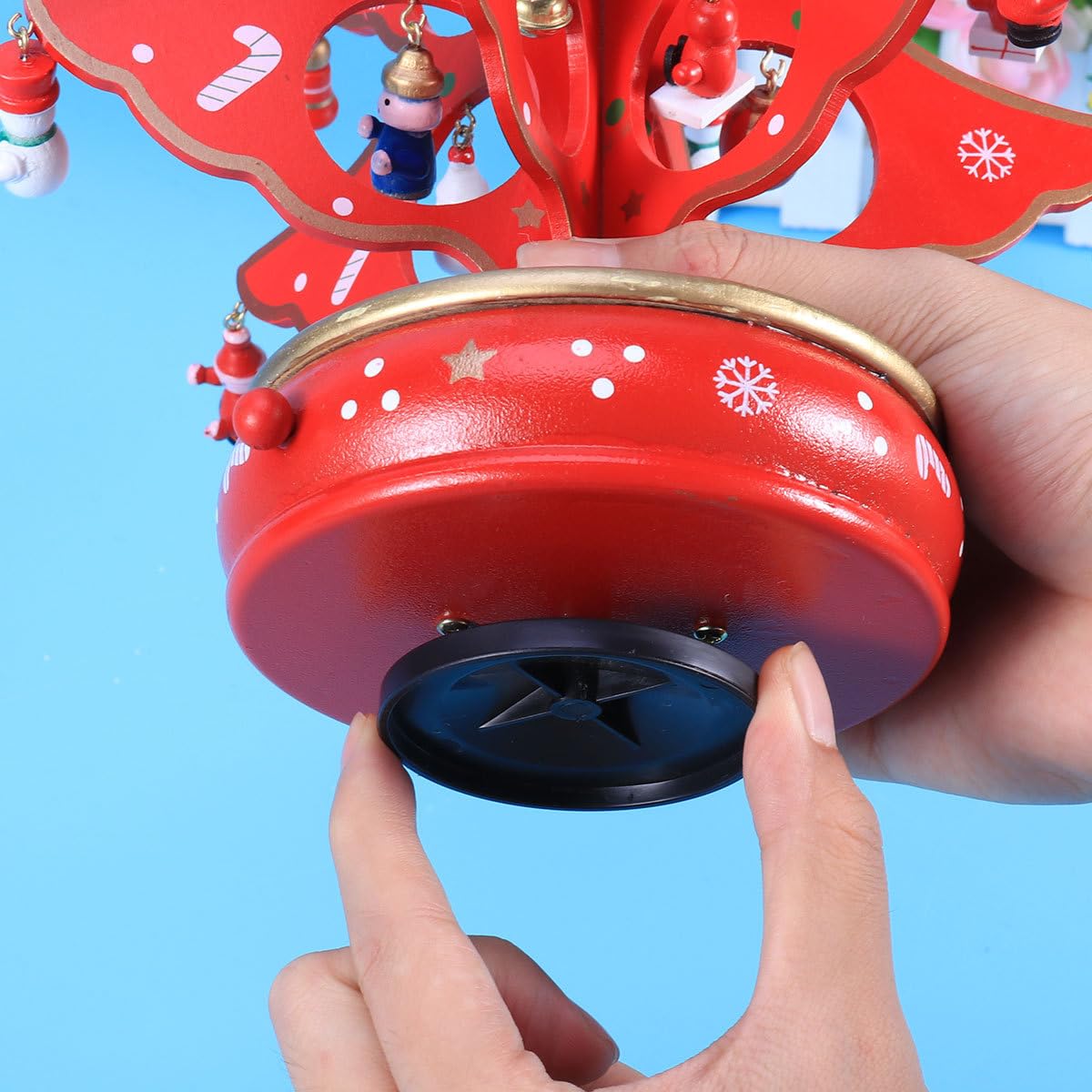 Cabilock Christmas Tree Classic Music Box Wooden Clockwork Design Christmas Tree With Snowman Pendants Miniature Handmade Melody Box Ornaments for Holiday Festival Red - Image 4