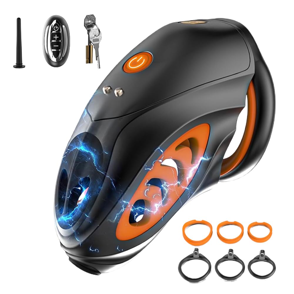 Elektroschock Chastity Cage Peniskäfig APP Control Elektroschockkäfig mit 6 Verstellbare Ringe Set 10 Frequenz Elektroschock Keuschheitskäfig Extrem Fetisch Penis Bondage E-Stim SexToyset für Männer