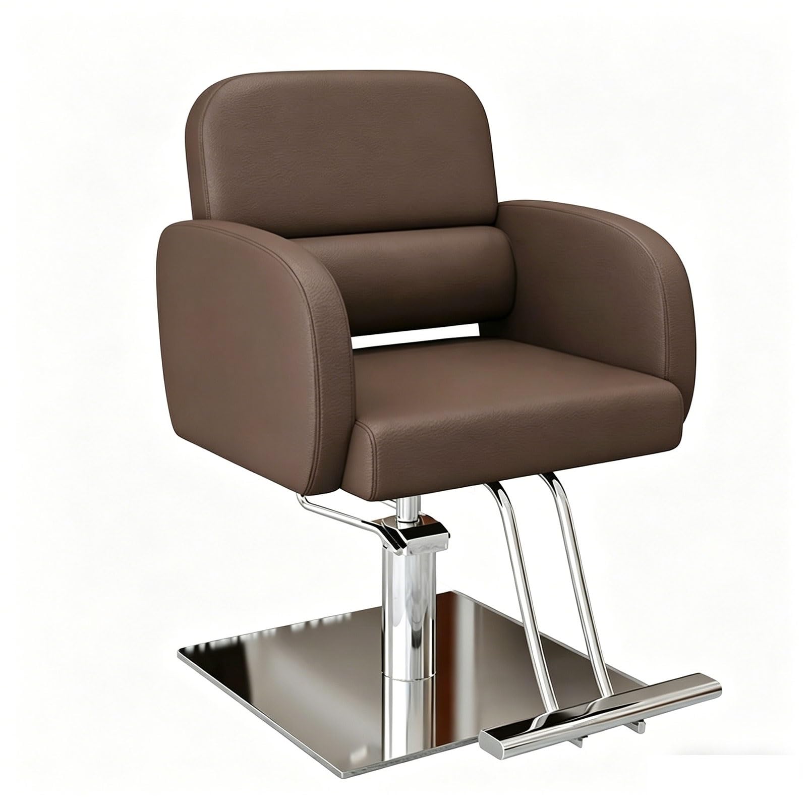 Sillas de barbero, Silla de barbero ergonómica para el hogar y la barbería, Silla de salón giratoria de Altura Ajustable con tapicería de Cuero, Base y reposapiés de Acero Inoxidable (marrón