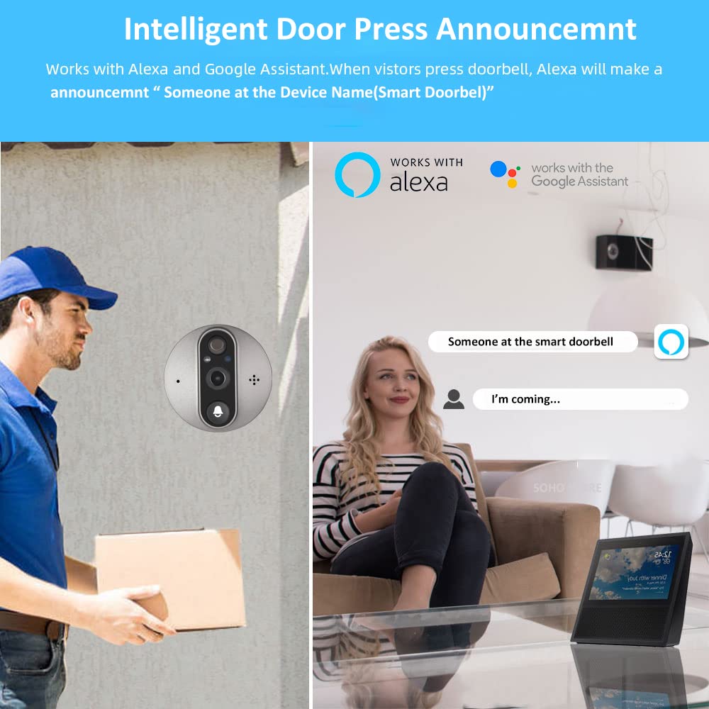 AUSHA Smart Wireless Video Doorbell with HD Camera, PIR Motion Detection, IR Night Vision, Two-Way Audio, Indoor Chime, Works with Tuya Smart/Smart Life App, WiFi Doorbell for Home Security 4