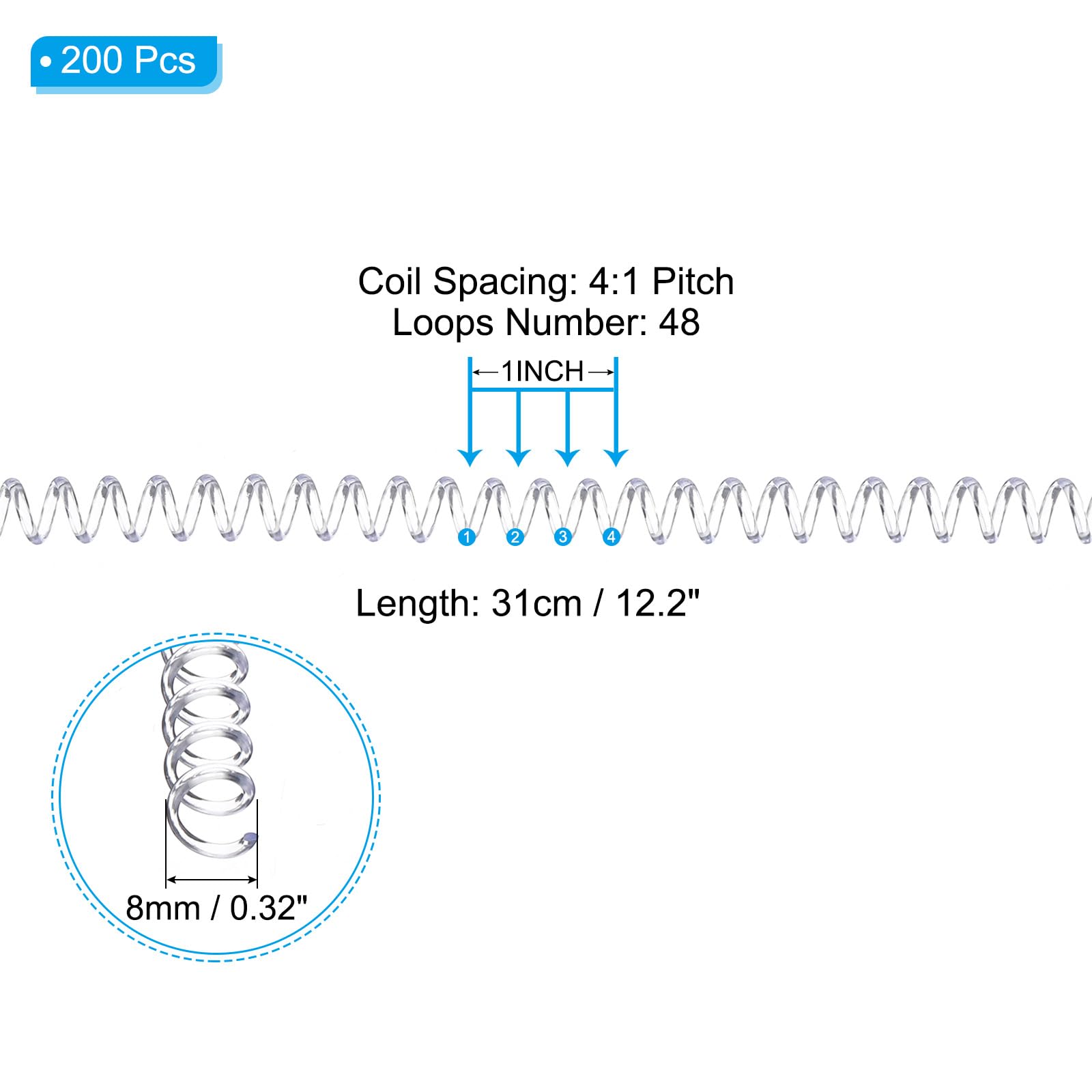 PATIKIL 8mm(5/16") Plastic Spiral Binding Coils - Image 2
