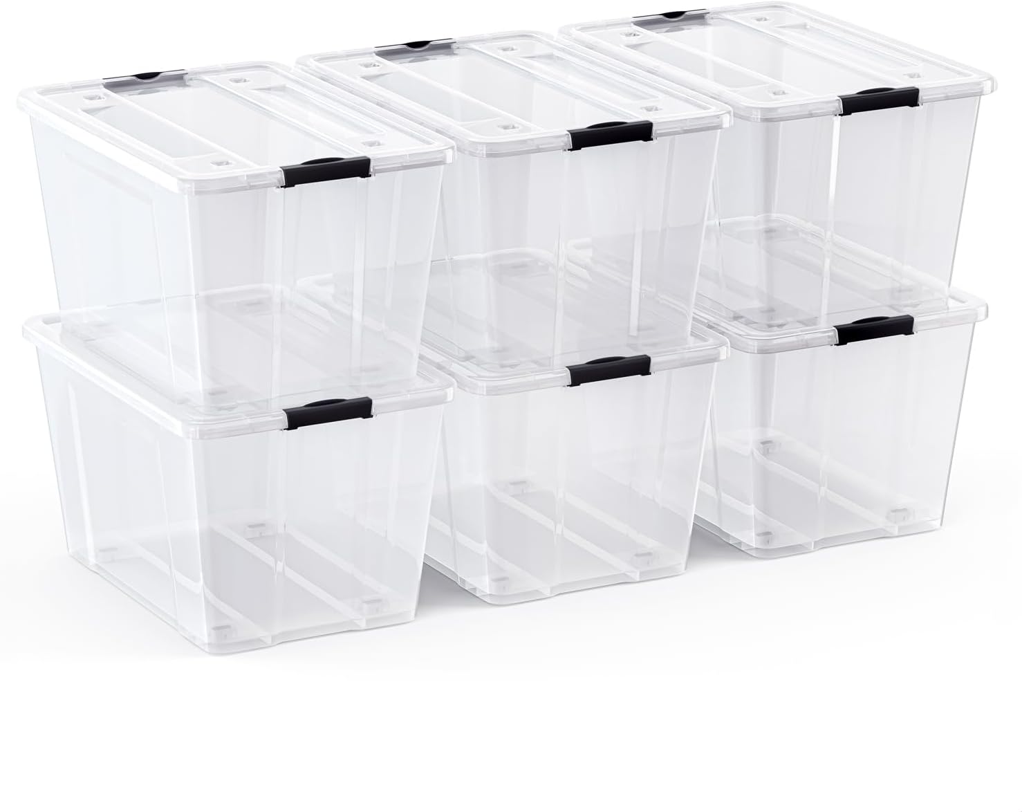 Lifetime Appliance Parts Paquete de 6 contenedores organizadores de plástico de 54 cuartos de galón con tapa ultra duradera y hebillas de cierre