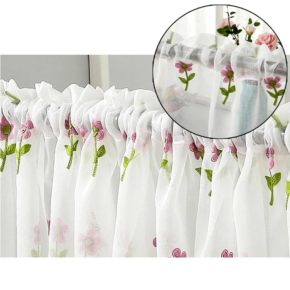 2er Set Weiße Blumen-Gardinen – Halbtransparent, 30x150 Cm + 90x150 Cm, Mit Stickerei