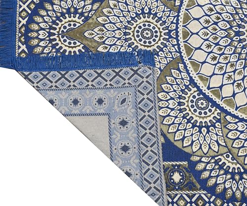 Image of Premium Cotton Carpet for Living Room 5 X 7 FEET | Carpet for Hall /Area Rugs /ChenilleCarpet /CottonCarpet /Carpet for Living Room /Kalin & Dari | Reactangular (Blue)