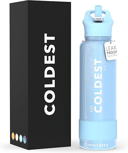 Miniatura 125 de Coldest - Botella de agua deportiva con tapa con popote y asa, a prueba de fugas, de acero inoxidable con aislamiento al vacío de doble pared,