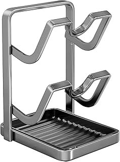 鍋蓋ホルダーラック | 多機能ステンレスキッチン用品 受け皿付き - キッチン鍋蓋収納ラック | 調理コンロ・カウンター・キャビネット・卓上用 道具・スプーン・皿・まな板対応