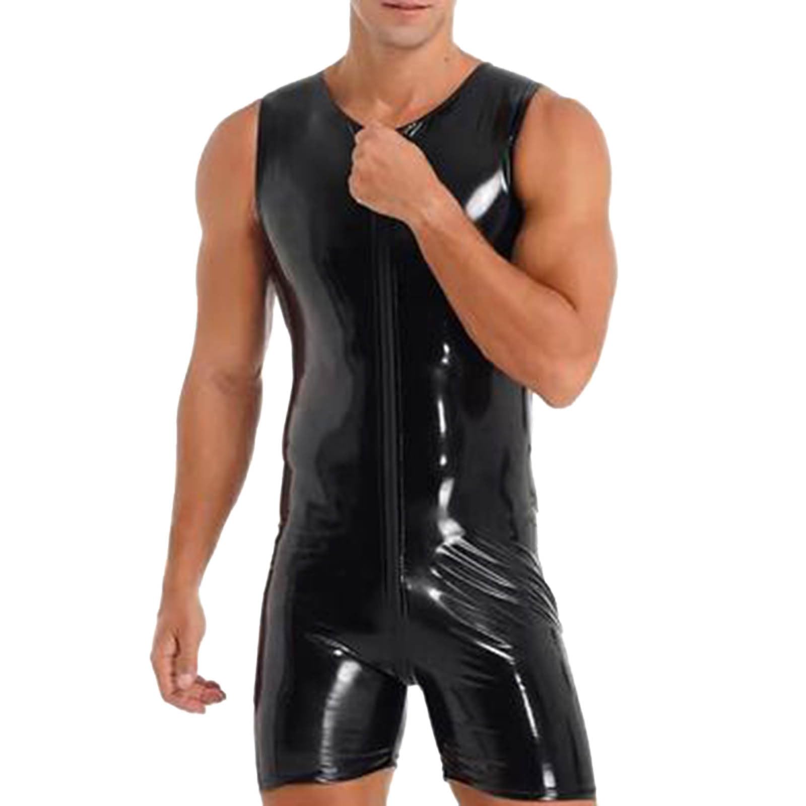 Mono de látex para hombre, traje de cuerpo completo, negro, flexible, brillante, brillante, sexy, ajustado, elástico