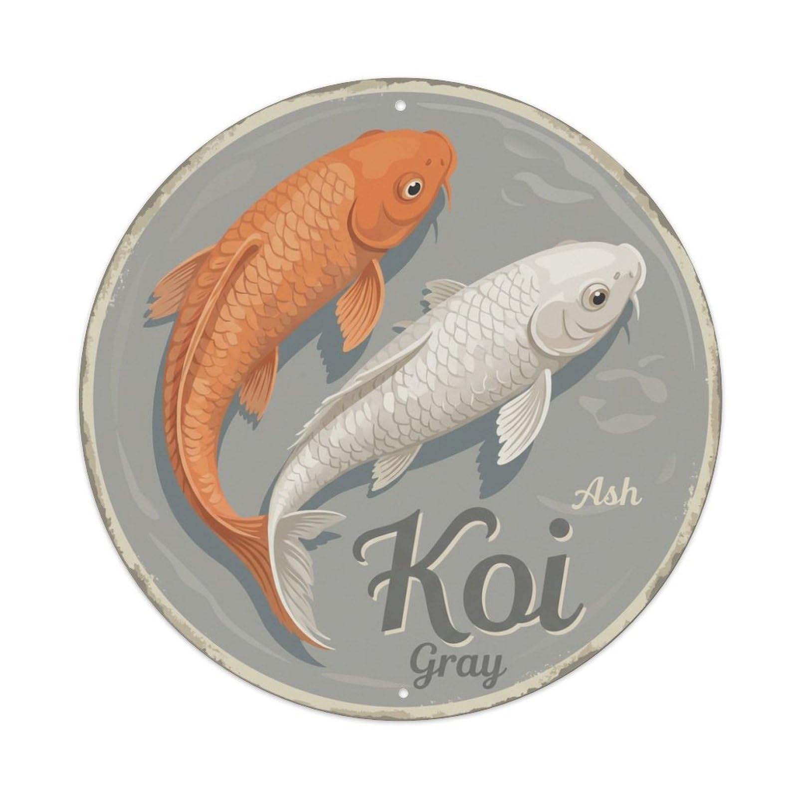 Koi Fish Ash Gray Waters Soft Neutral Muted Subtle Metal Tin Sign