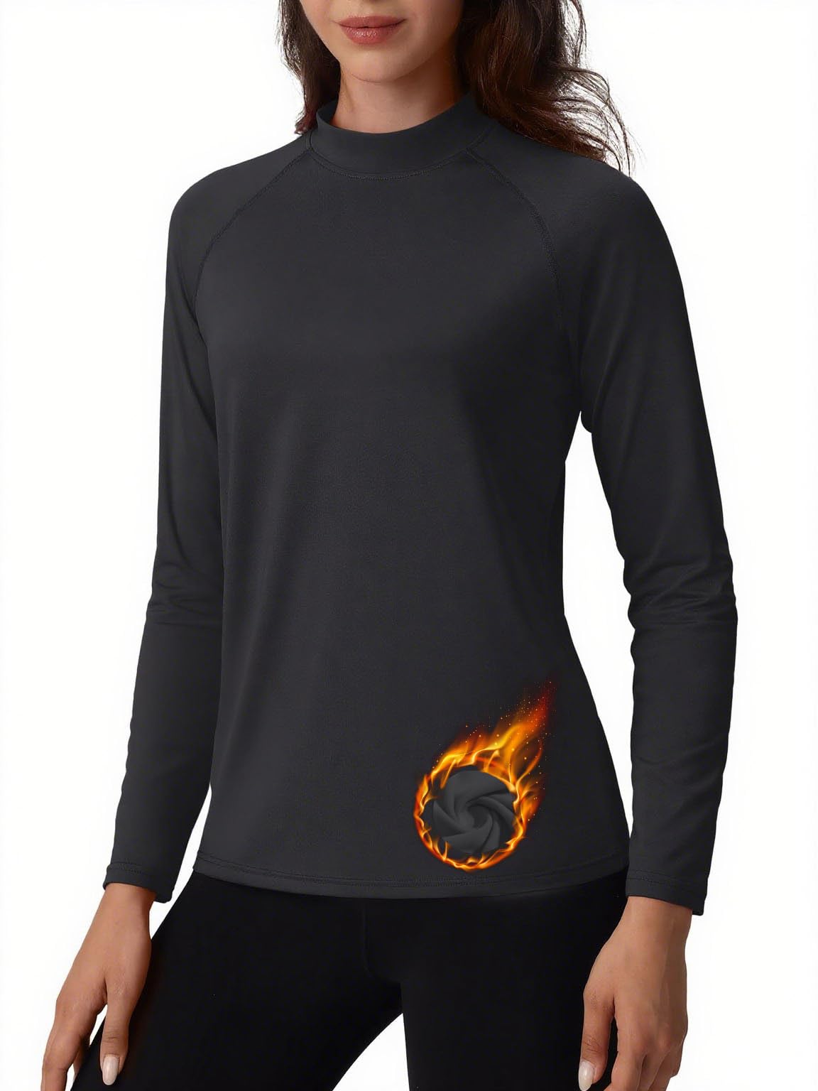 TACVASEN Damen Thermounterwäsche Langarmshirt Thermo Oberteil Sportshirt | Thermo Oberteil,Thermoshirt,Stehkragen,Innenfleece,Funktionsshirt,Warm,Sportshirt für Winter Herbst,Skiunterwäsche