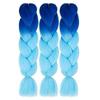 Vista 4 de Paquete de 3 extensiones de cabello sintético para trenzar de ganchillo de alta temperatura de 24 pulgadas (azul/azul cielo)