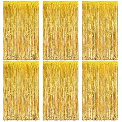 Cortina Dorada O-Kinee Cortina de Oropel Oro,Metálica Foil Fringe Cortinas Flecos,6Piezas Brillante Metálico Cortina Cumpleaños,Aluminio Lamina Cortinas Dorada Fiesta Puerta Ventanas Decoración(1m*2m)