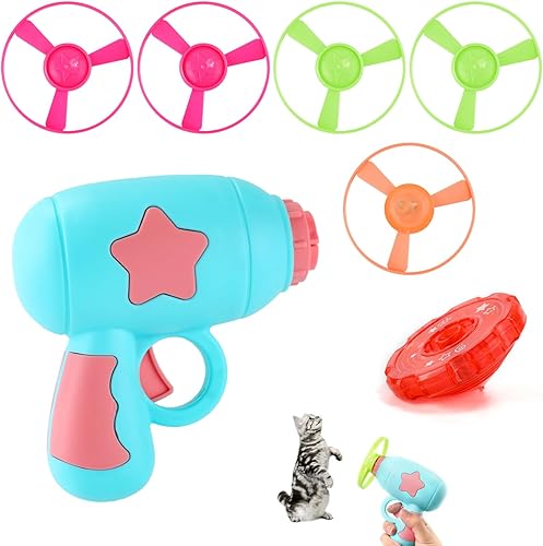 BOXOB Helicóptero de juguete para gatos con 5 discos voladores + juguete giratorio de juguete para gatos y perros, hélices voladoras, juguetes
