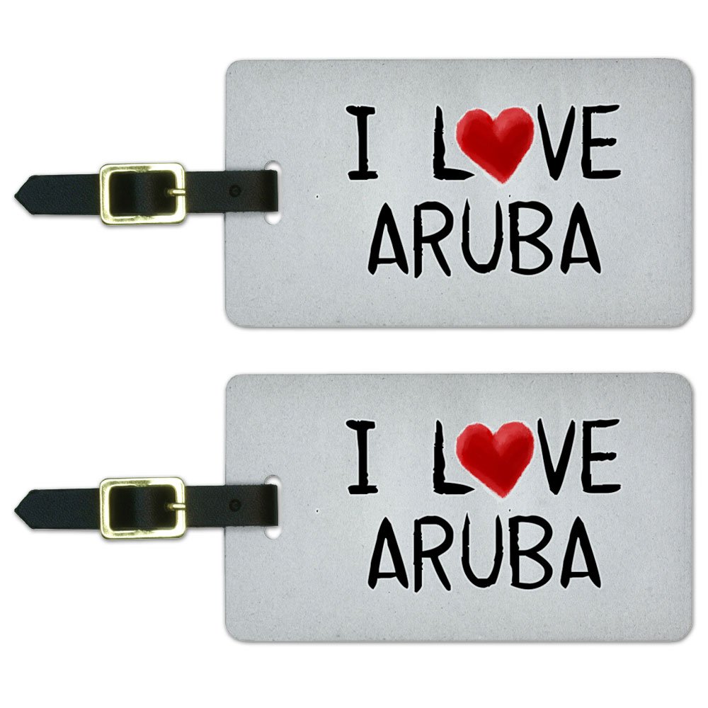Graphics & More I Love Aruba Written on Paper Luggage Suitcase Carry-on Id Tags, White