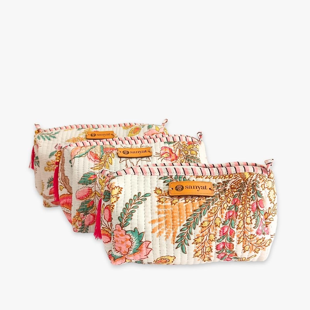 Quilted Multipurpose Pouches (Set of 3), Waterproof Bag for Daily Use, Makeup, Jewelry, Toiletry, Kids Essentials etc. (White Multi)-image-26