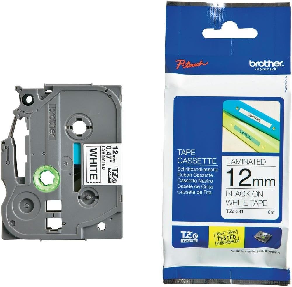 Brother TZE-231 Black ON White Laminated Tapes (TZE Series) 12mm