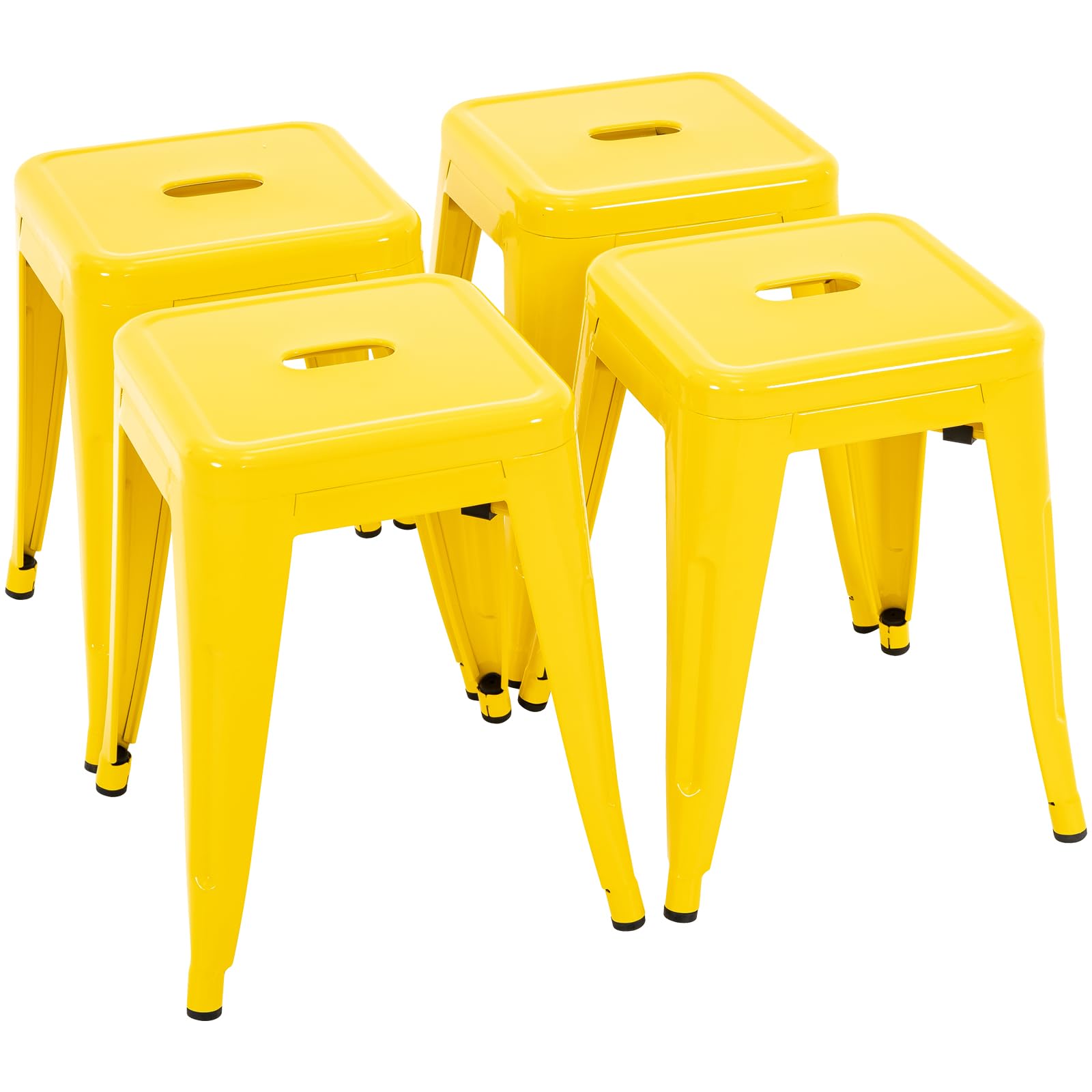 18 Inch Metal Stools Set of 4, Stackable for Indoor Outdoor, Yellow