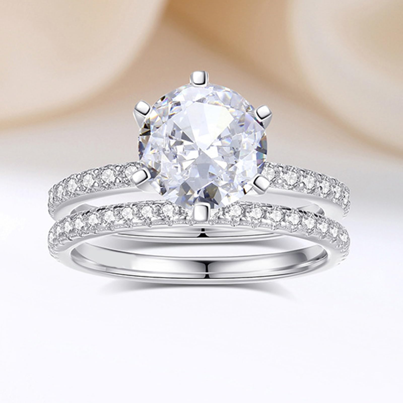 Set di anelli di promessa in oro bianco 18 carati personalizzato, classico anello impilabile in moissanite da 2 carati, da donna
