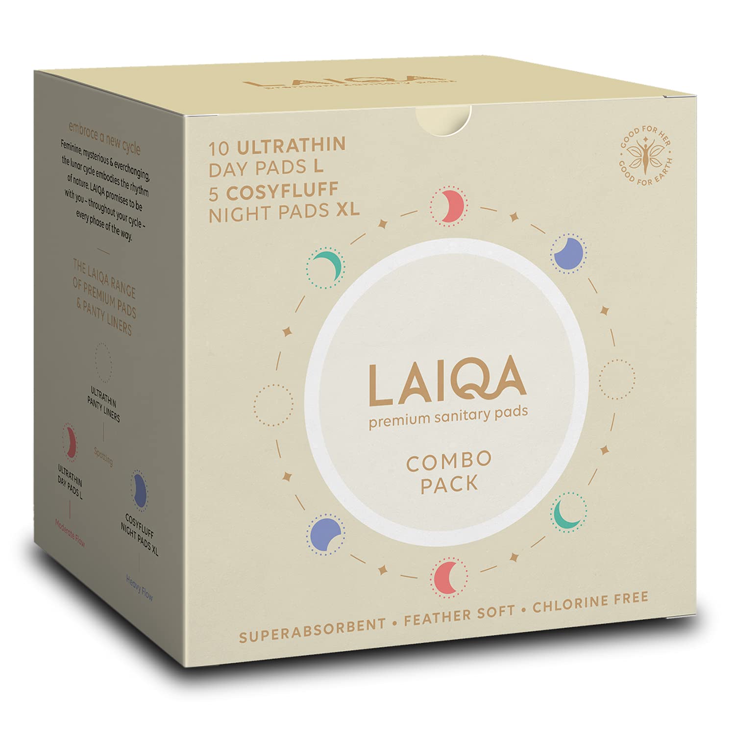 LAIQA Premium Rash Free Sanitary Pads 30L + 15XL Duo Combo with 45 Disposable Bags Plus 9 Free Panty Liners | Made with Natural Fibers | Leak Proof Pads With 4 Wings | No Chlorine No Fragrance | Pack of 3