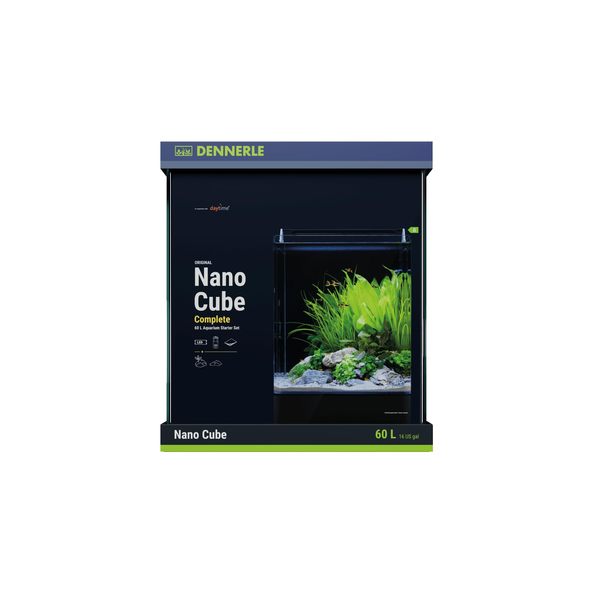 Dennerle Nano Cube Complete, 60 litri, 38 x 38 x 43 cm, mini acquario con angoli arrotondati
