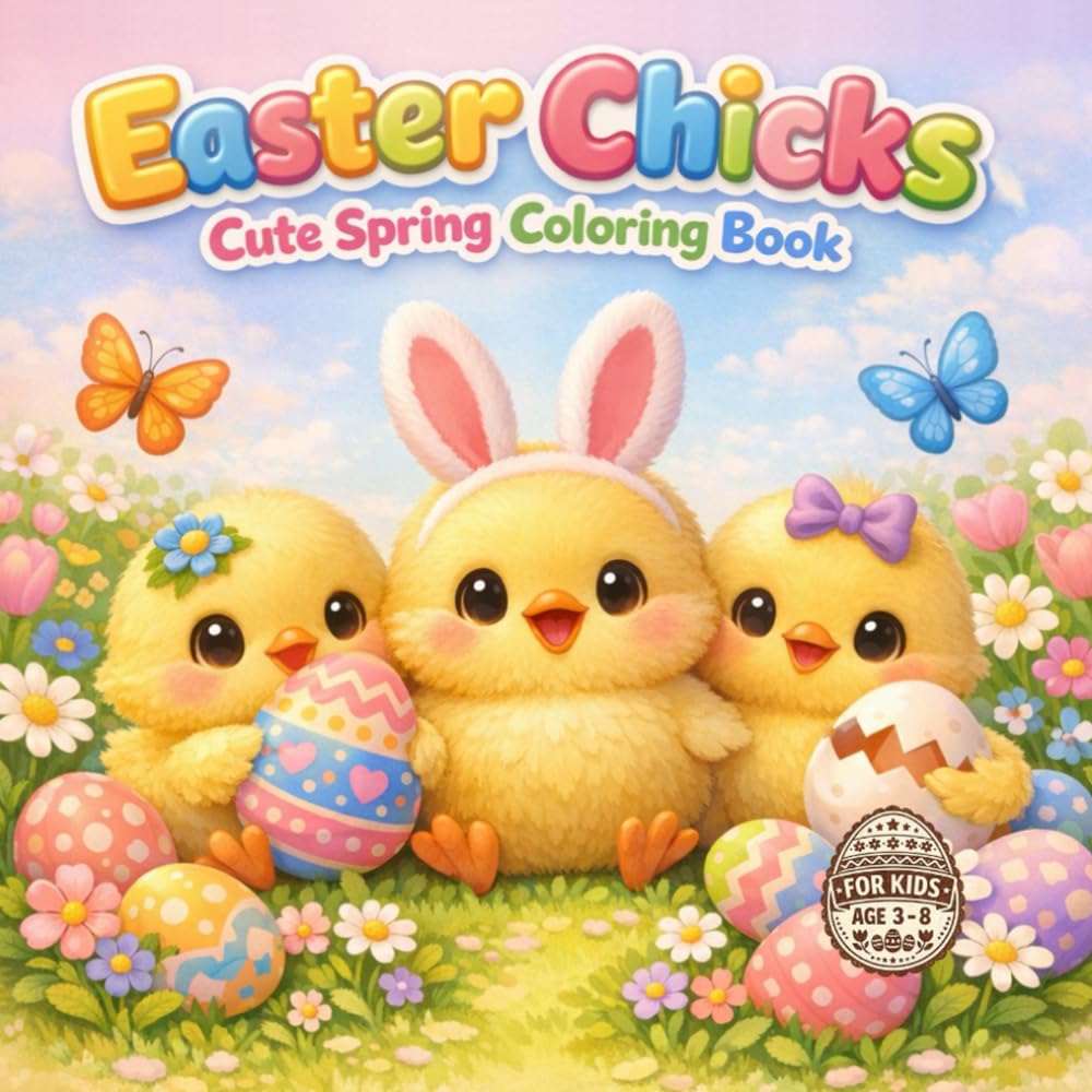 Easter Chicks-Cute Spring Coloring Book: Cute Spring Baby Animals Coloring Pages – Fun Easter Eggs, Adorable Chicks & Cozy Seasonal Scenes for Toddlers and Preschoolers
