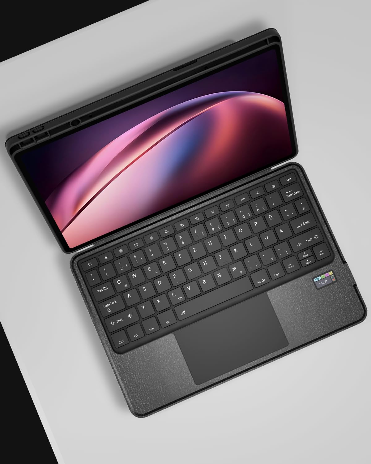 Doohoeek Bluetooth Tastatur Hülle mit LCD-Display für Lenovo Idea Tab Pro 2025 12,7 Zoll, Bluetooth Kabellose Trennbare Tastatur mit Trackpad, 7 Farbige Beleuchtung, QWERTZ