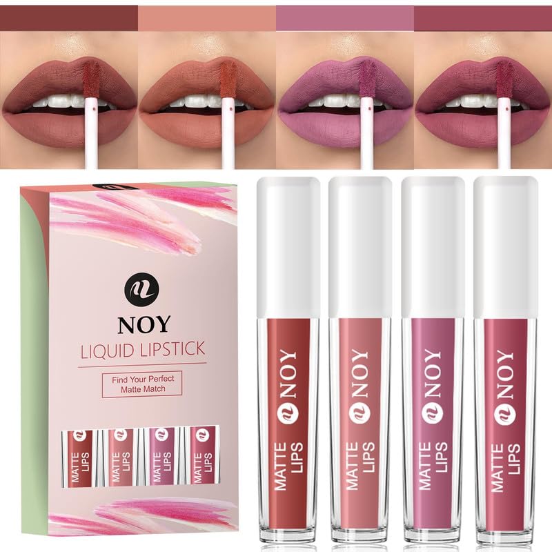 Image of NOY Frontier Chic: 100% Non Transfer Western-Inspired Nude Matte Smudgproof Lipstick Sets 4 Brown Nude, Nude, Nude Pink, Mauve Nude #WC118