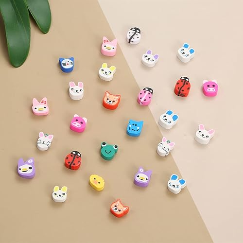 Miniatura 7 de 100 cuentas espaciadoras de arcilla polimérica de animales lindos para mujer, joyería, bricolaje, pulseras, collares, aretes, accesorios (animal)