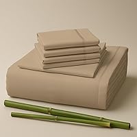 Vista 23 de Sacred Thread Juego de sábanas de 6 piezas de rayón derivado de bambú, juego de ropa de cama y fundas de almohada con bolsillos profundos, ropa