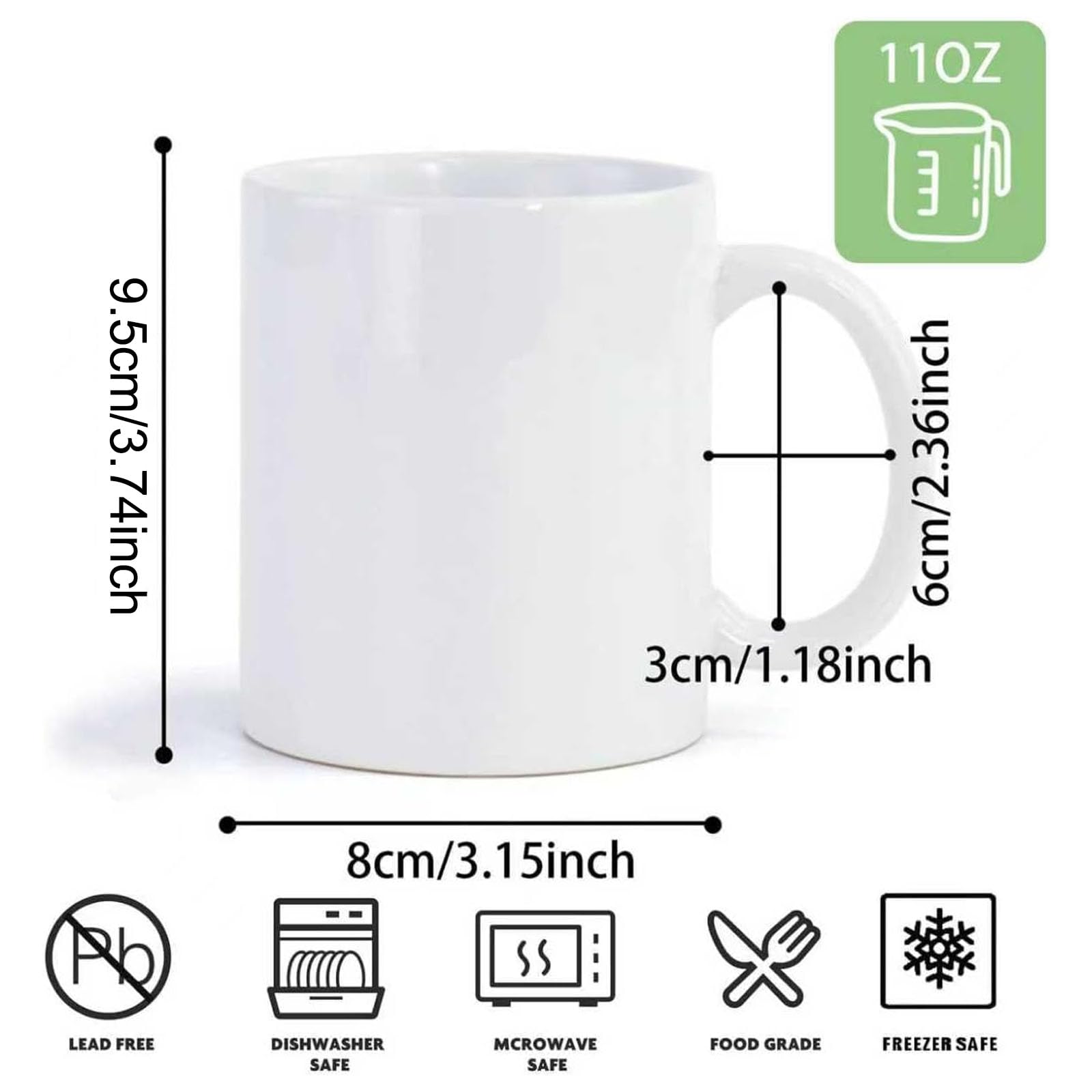 Tassen für Sublimation, Kaffeebecher Weiß, Ceramic Coffee Mug, 330ml, 36 Pcs Sublimation Mugs, White, with Foam Box, Machine Washable