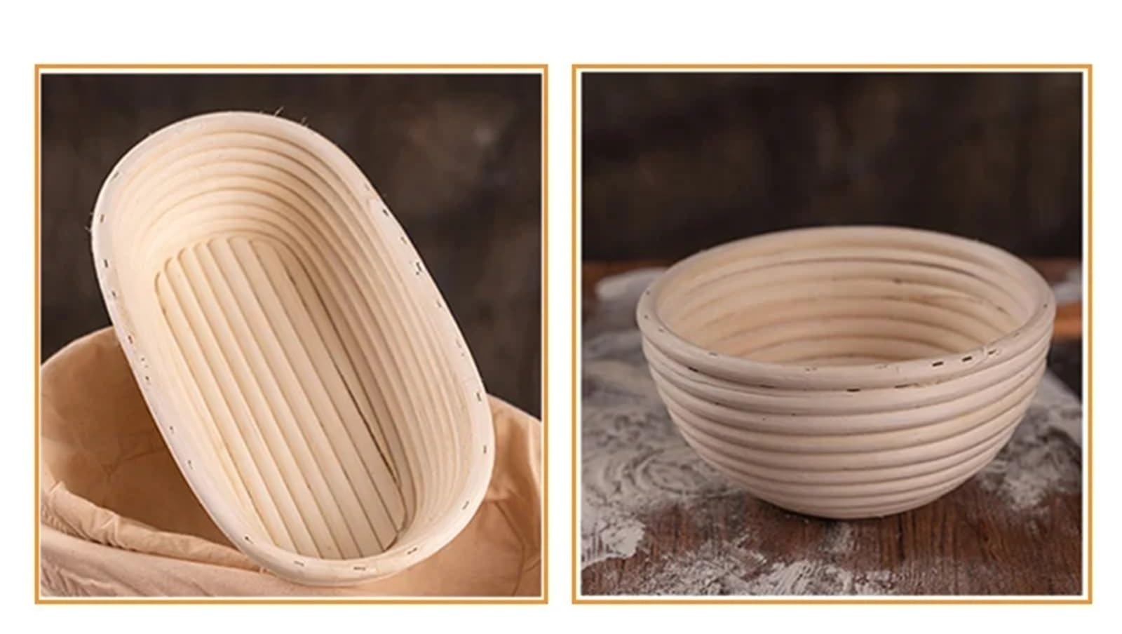 Cesta de fermentación pan ovalada/redonda, suministros lavables for hornear, cuenco for, forro tela ratán tejido Natural, accesorios cocina Para Masa(Round23x8.5cm)