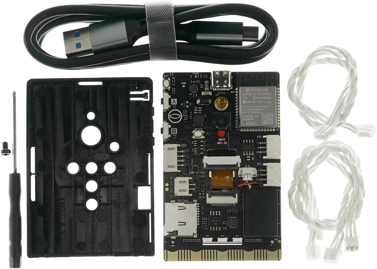 UNIHIKER K10 Starter Kit – AI Coding Board with Protective Case & Sensor Cables | ESP32-S3, Built-in Camera, Color Display, Offline Voice | Graphical and MicroPython Programming for Beginners