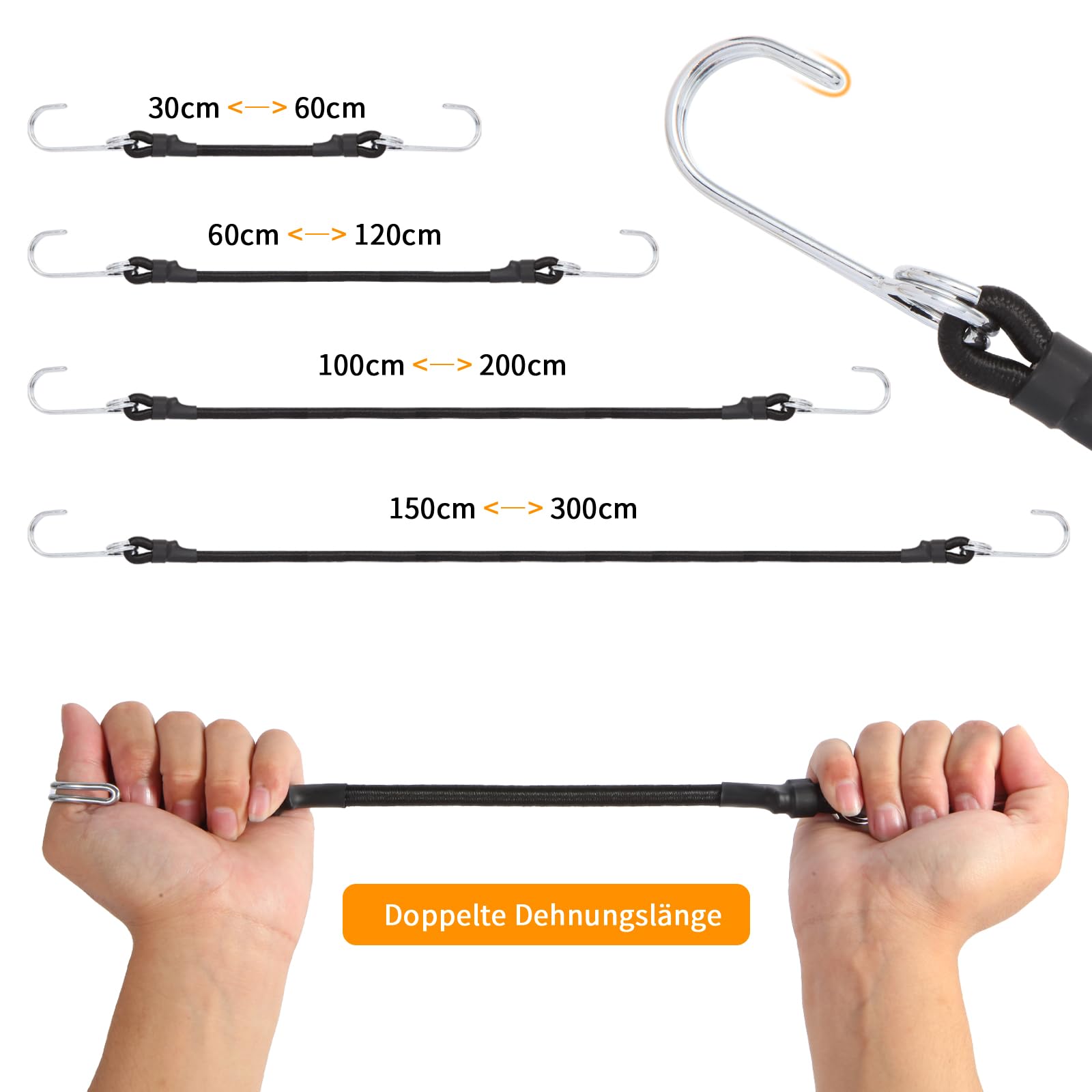 LTStore Tension Rubber With Hooks, 6 Expanders With Hooks, Sailing Tensioners, Rubber Ties With Hooks, 100 Cm, Rubber Straps For Hand Truck, Luggage
