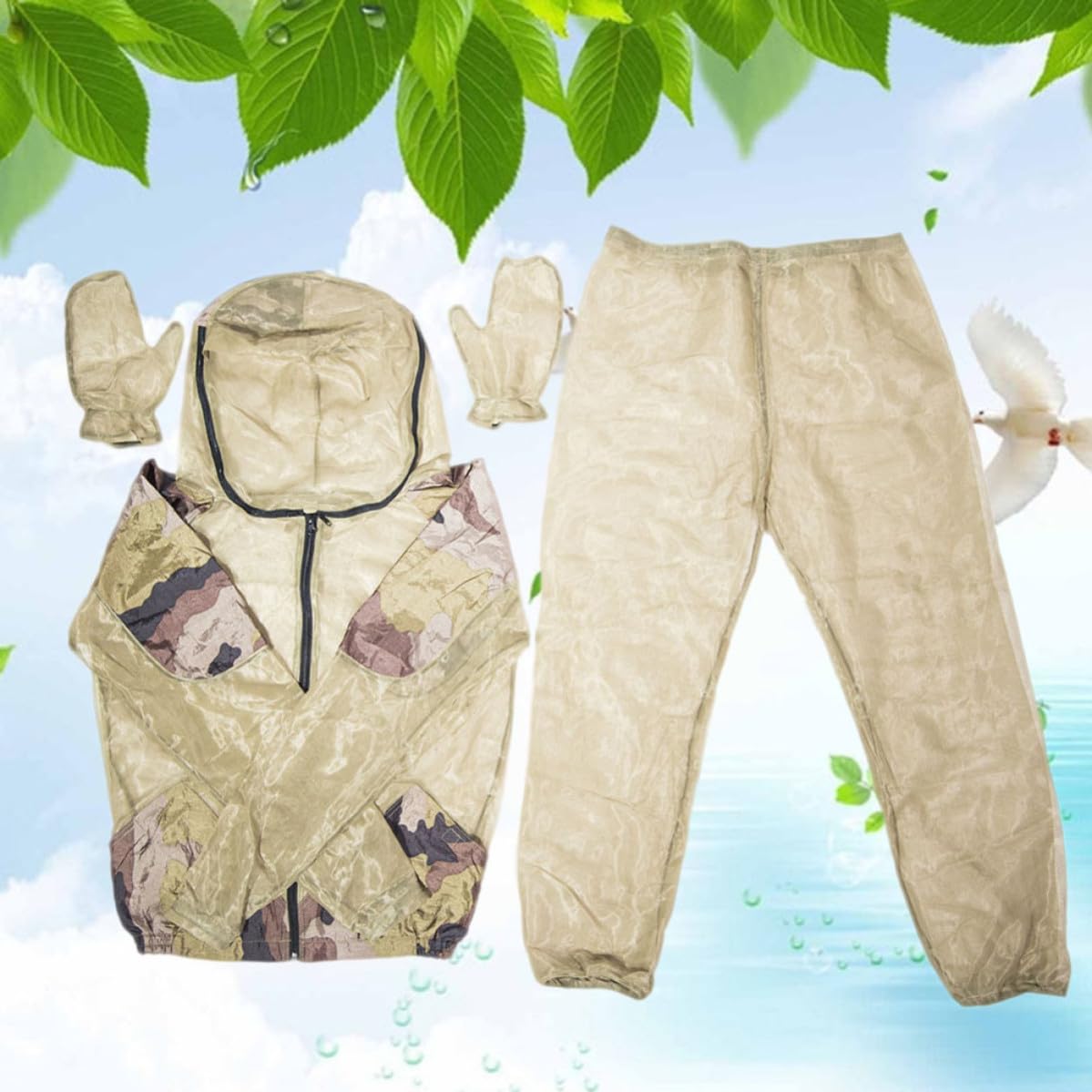 Combinaison Anti-insectes 3 Pièces Unisexe en Tissu à Mailles Ultrafines, Veste, Pantalon et Moufles Protecteurs pour Randonnée et Activités Extérieures