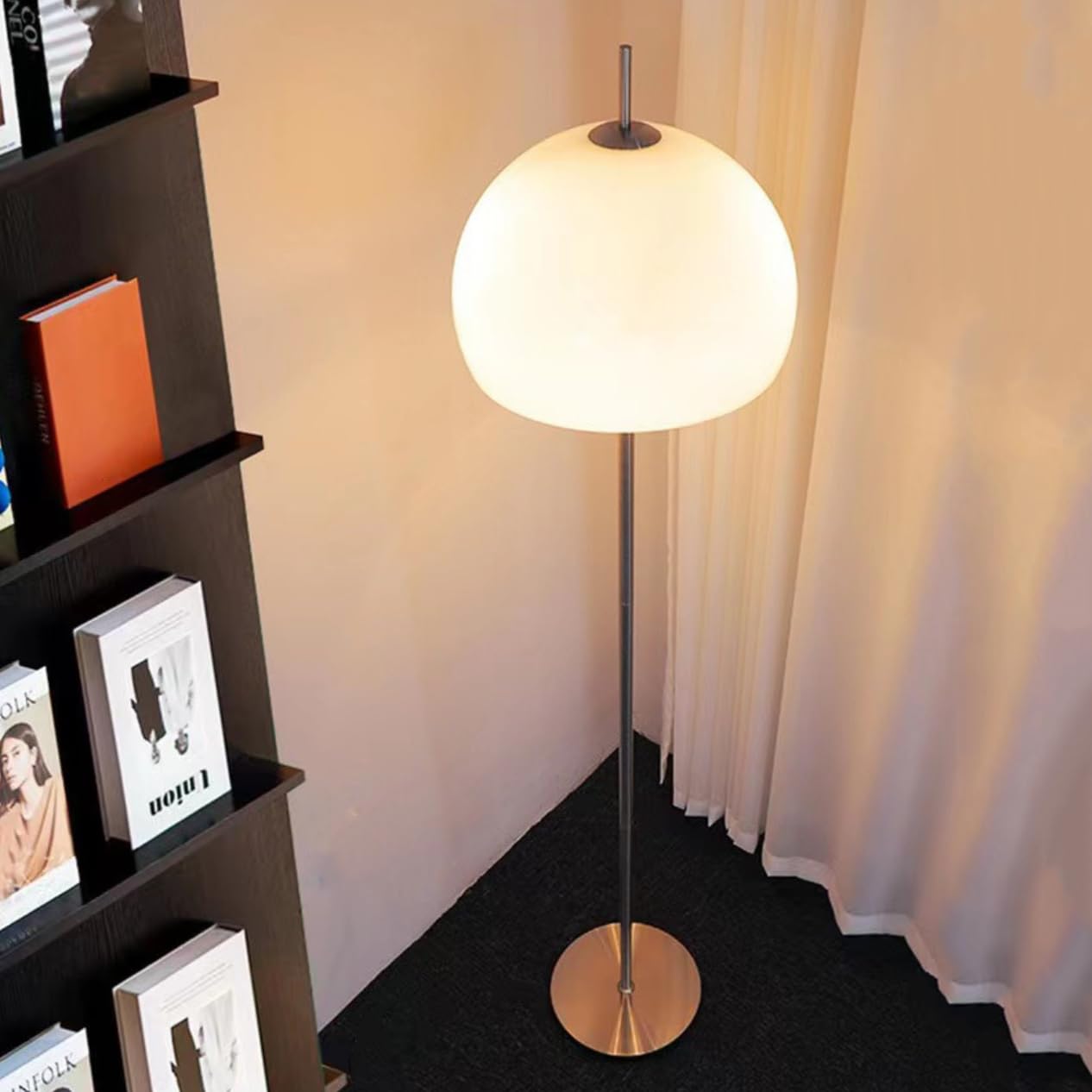 Agteruo Contemporary Frosted Glass Floor Lamp Mushroom Dome Shaped Art Deco Standing Lamp Tall Bauhaus Lamp Mid-Century Modern Floor Light for Living Room Bedroom - Silver Base
