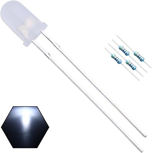 Miniatura 39 de 100 diodos LED de luces rojas de 0.197 in (lente roja) lente redonda difusa de 1.142 in de largo (CC 2 V) + 100 resistencias (para CC 6-12V)
