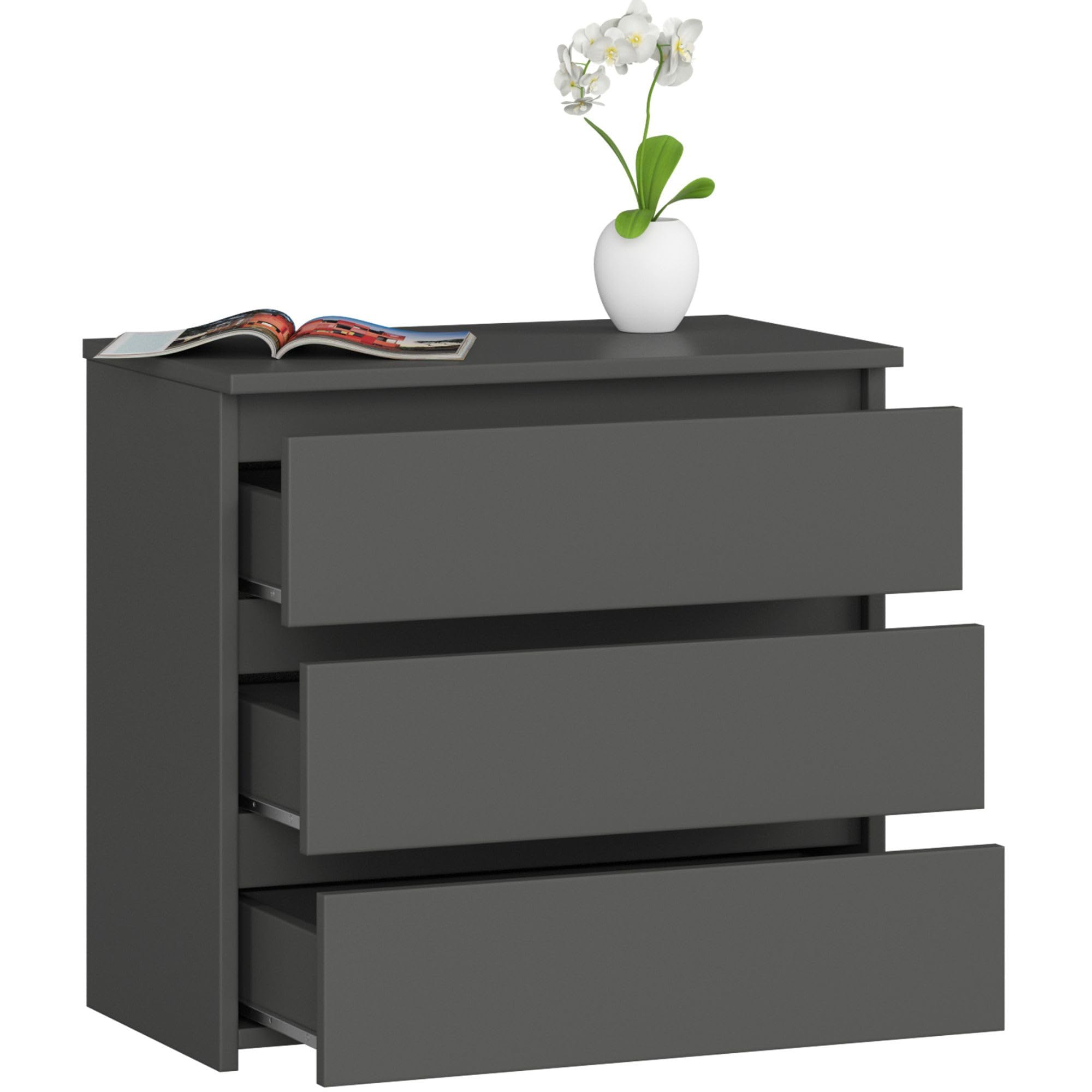 AKORD Commode CL-3 met 3 laden | voor de woonkamer slaapkamer kast kantoor werkkamer | modern functioneel design | 60 x h 57 x d 35 cm, gewicht 26 kg | grafietgrijs | wit