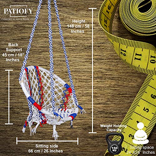 Image of Patiofy Cotton Netted Round Large Swing for Adults /Swing for Balcony /Swing Chair for Adults for Home /Hammock Swing for Adults /Swing Chair Wooden /Without Hanging Kit(120Kgs Weight Capacity Multicolor)