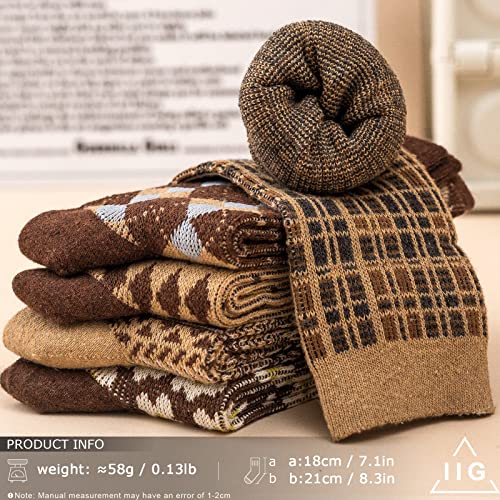 Image of IIG 5 Pairs Womens Pretty Vintage Wool Socks Unique Print Design Soft Cozy Warm Crew Socks Christmas Gift