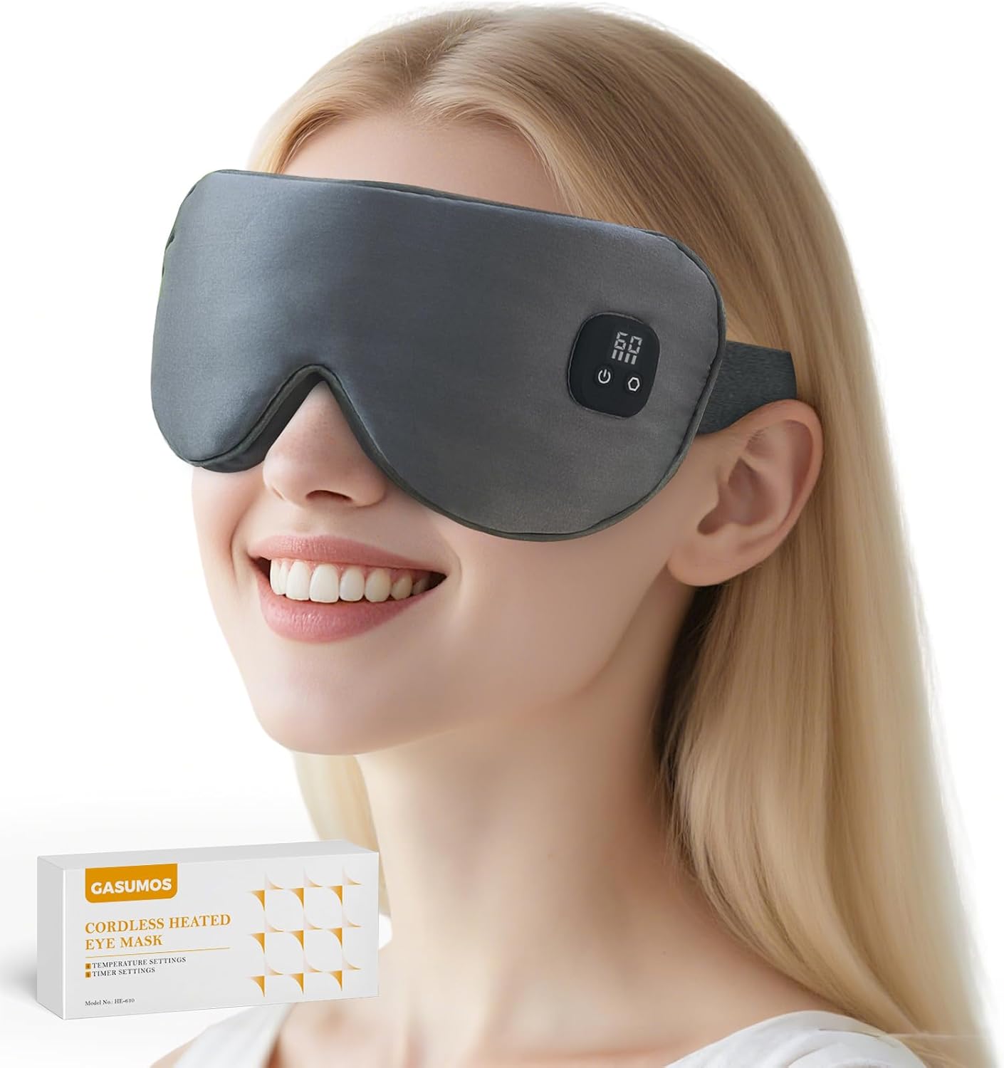 Silk Heated Eye Mask Cordless, Warm Eye Compress for Dry Eyes, Rechargeable Eye Heating Pad with 1000mAh Battery, 4 Heat Levels, 4-Level Timing(Grey)