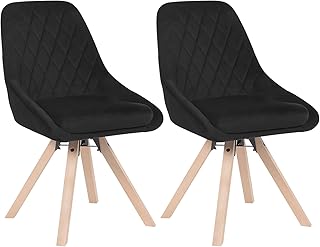 WOLTU Set of 2 Swivel Dining Chairs Velvet, Kitchen Chairs Dining Room Chairs, Dressing Table Chairs Upholstered Seat Bedroom Chairs with Solid Beech Wood Legs, Black, BH359sz-2