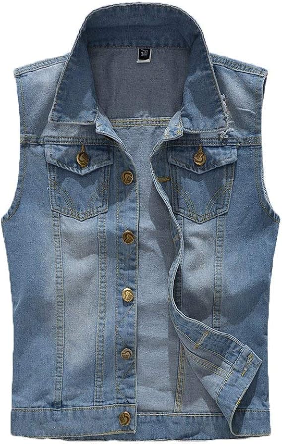 Men's Vest Retro Distressed Denim Jeans Vest Comfortable Sizes