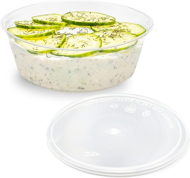 Sabco - 8oz Clear Round Plastic Takeaway Sauce Pots With Lids - Deli Pots For Dip Ketchup Chutney Condiment - Containers For Slime Wax Melts (25)