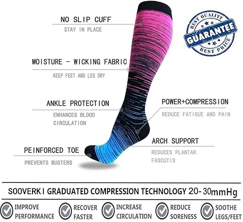 Miniatura 77 de Calcetines de compresión y circulación para mujer y hombre (3 pares), para enfermería, correr, viajar, calcetines hasta la rodilla