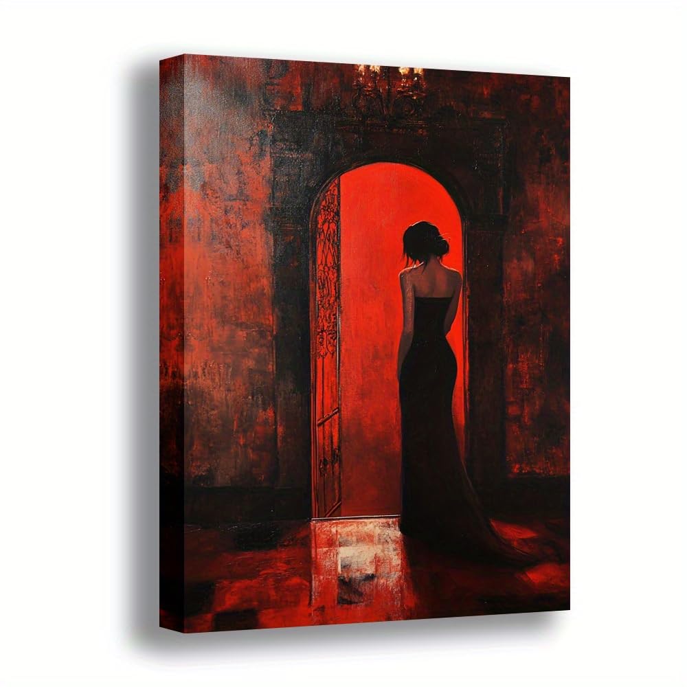 Tableau femme en robe noire vintage 50x60cm pour déco moderne - 8