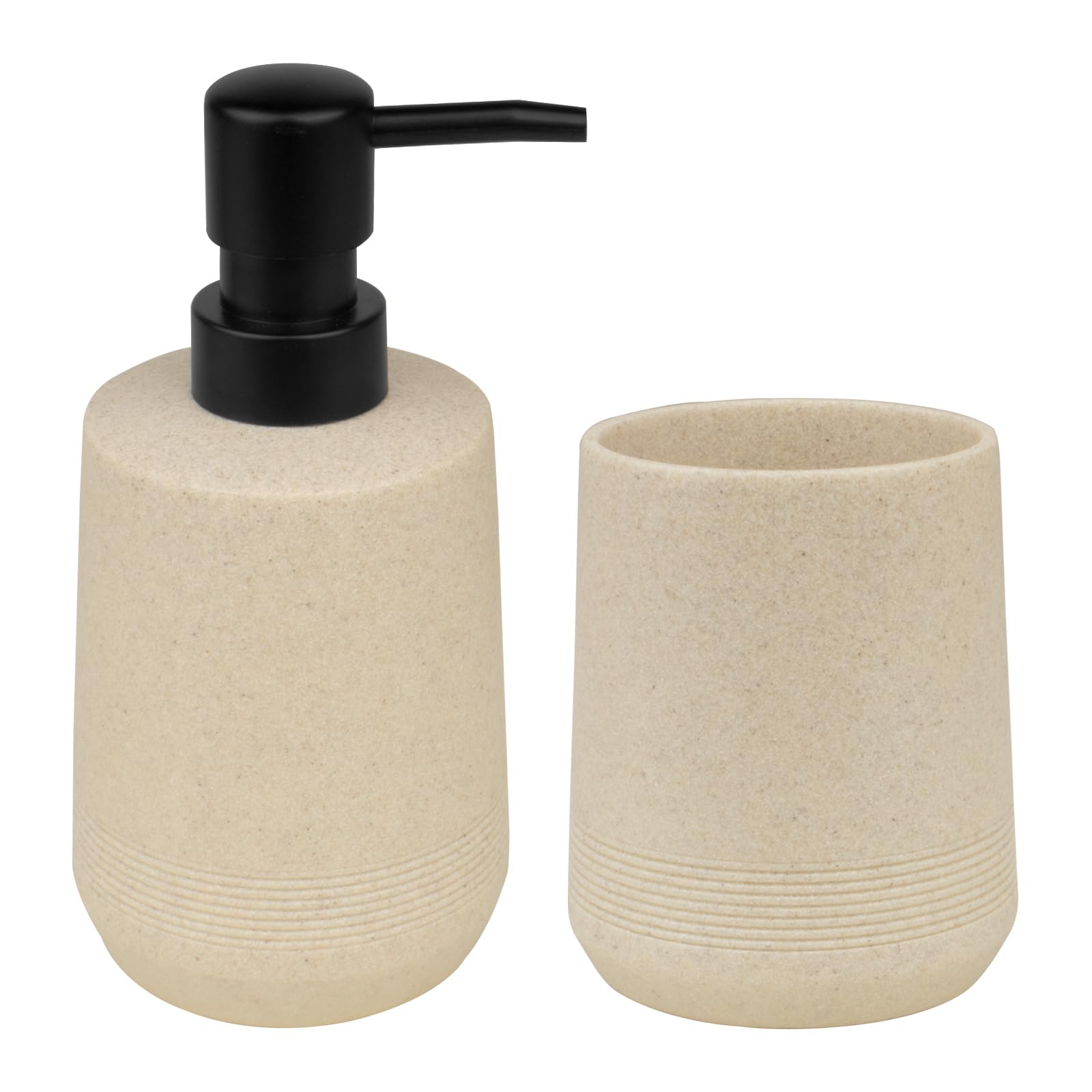 Photo 1 of ** cup has a small chip *
Bathroom Accessories Set, 2Pack Soap Dispenser & Toothbrush Holder in Warm Beige, Handcrafted Resin Texture, Minimal Boho Decor for Vanity & Bathroom Cabinet