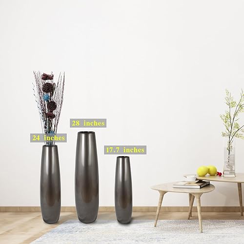 Miniatura 7 de Florero de cerámica plateado de 24 pulgadas de alto, jarrones grandes y modernos para decoración de sala de estar, jarrón de mimbre grande para