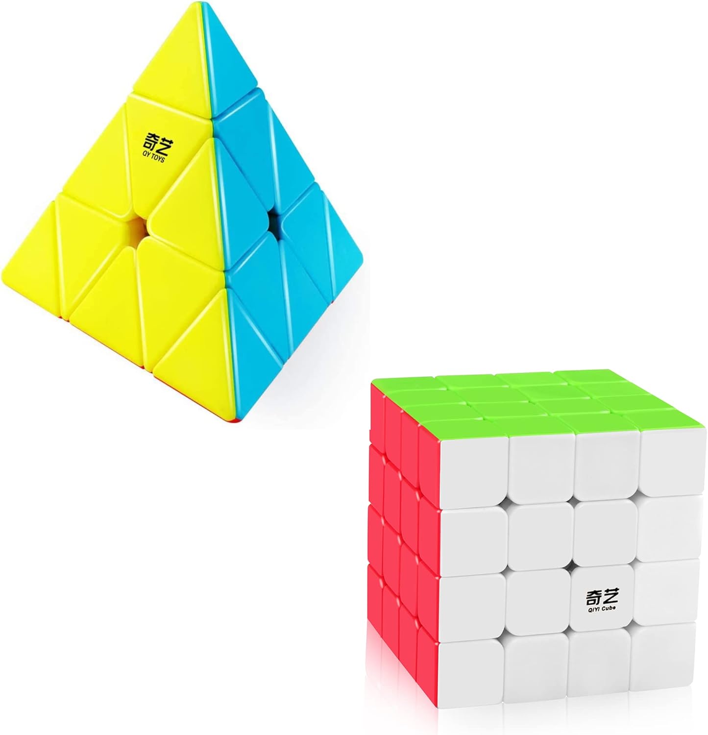 D-FantiX QY Toys Qiming Pyramid Speed Cube QYTOYS Qiyuan S 4x4 Speed Cube Stickerless Cube Pyramid 4x4x4 Magic Puzzle Toys Educational Gifts for Kids