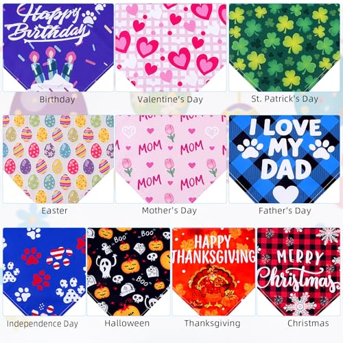 10PCS Holiday Dog Bandanas Set, VIPITH Dog Scarf Bandana for Large Dogs Cats Boy Girl, Easter Mothers Day Fathers Day 4th of July Halloween Thanksgiving Christmas Birthday Dog Bandanas(Size L) - Image 5